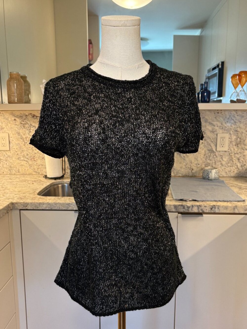 Zara Black Metallic Shimmer Open Knit Top - Size S